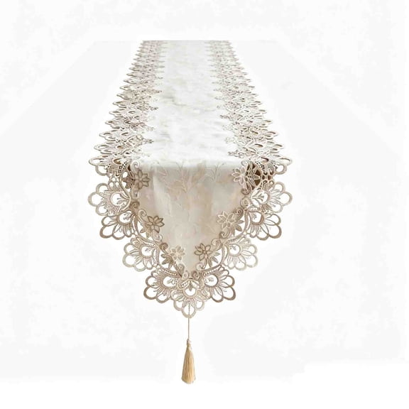 SHJHENG 40x120cm European Water Soluble Lace Table Runner Tassel Embroidered Floral Table Dresser Scarf For Wedding Dining Home Decor Colors