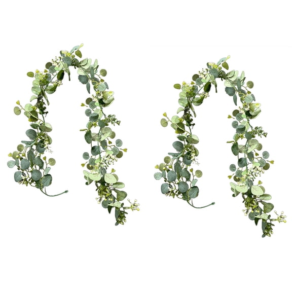 SHJHENG 6 Ft Artificial Eucalyptus Garland with Flowers Faux Greenery Hanging Vine, Realistic Flexible Plant Rattan for Wedding Arch, Home Bedroom Decor, Table Runner & DIY Craft Projects