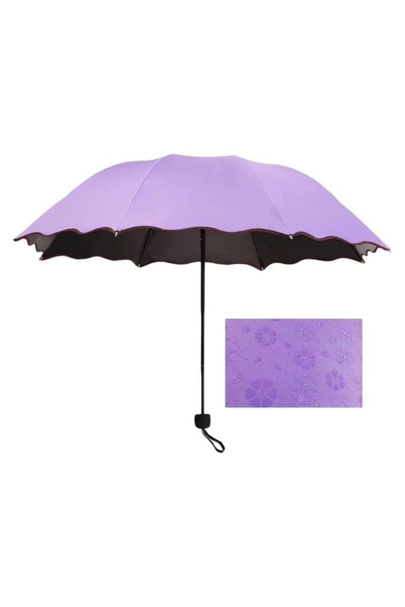 8 Ribs Manual Open Sun Umbrella Water Activated Flower Black Coated Protection Folding Parasol 6 Colors Portable Rain Sun Umbrella For Women Outdoor Travel