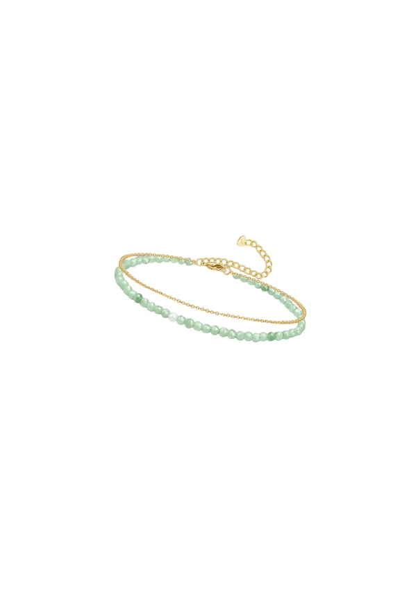 Boho Summer Double Layer Crystal Beaded Ankle Bracelet Stainless Steel Dainty Foot Chain