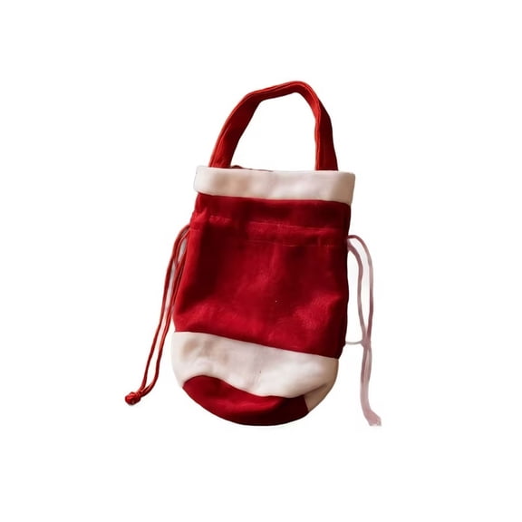 SHJHENG Christmas Gift Tote Bags with Handle - Soft Plush Drawstring Pouch for Holiday Presents, Red & White Santa-Style Stocking Decor, Reusable Fabric Wrapping Bag for Xmas Party Favors
