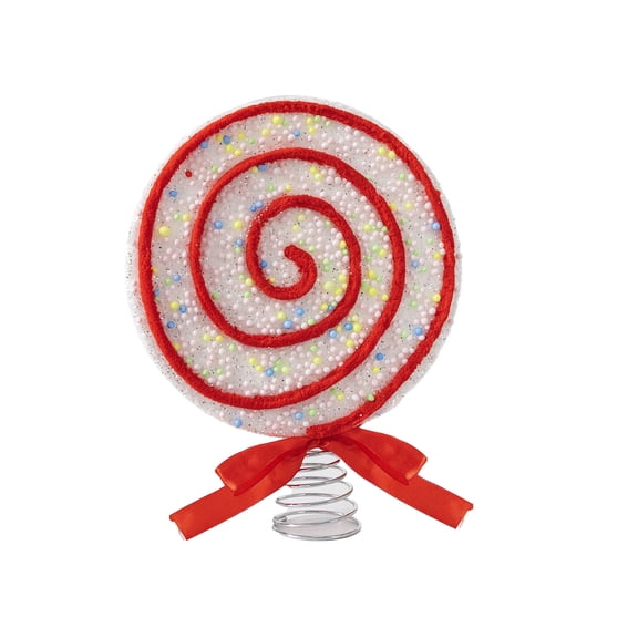 SHJHENG Christmas Peppermint Lollipop Tree Topper Glitter Swirl Candy Ornament With Metal Spring Base Xmas Tree And Table Holiday Decor