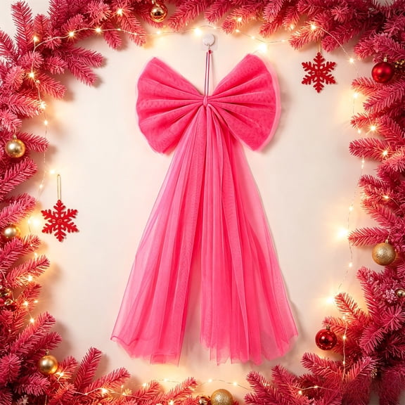 SHJHENG Christmas Snow Lace Bow Netted Long Flowing Ribbon Christmas Tree Top Decoration