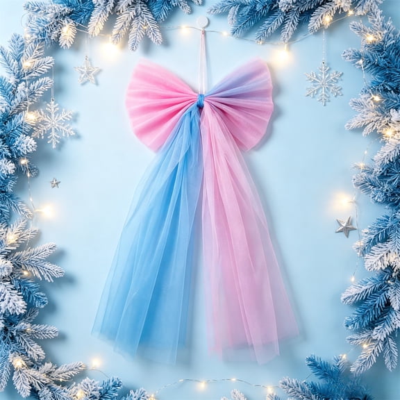 SHJHENG Christmas Snow Lace Bow Netted Long Flowing Ribbon Christmas Tree Top Decoration
