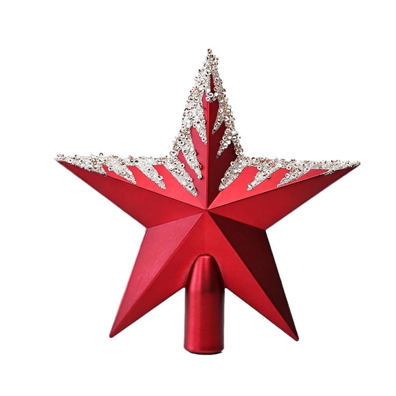 SHJHENG Christmas Tree Topper Star, 5 Pointed Glitter Coated Plastic Star with Secure Base, Xmas Tree Top Ornament for Holiday Party Home Decor, Red Green Blue 1 Pack