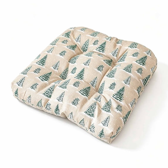 SHJHENG Christmas Tufted Chair Cushion - Soft Winter Seat Pad with Festive Snowflake, Pine Tree, and Forest Animal Print, Non-Slip Holiday Dining Kitchen Accent, 15.7x15.7 Inch