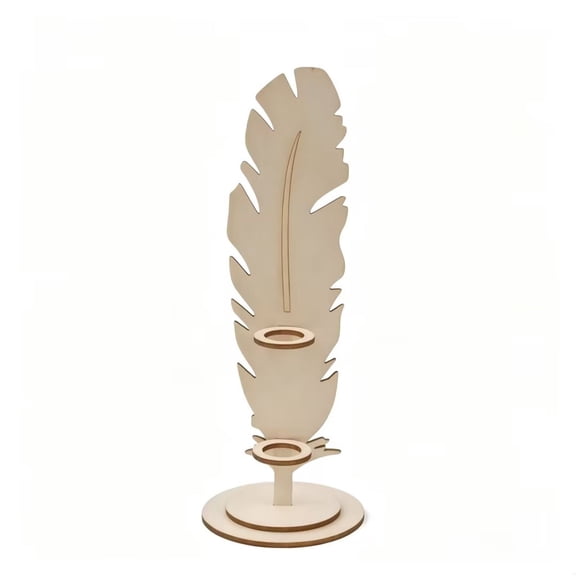 SHJHENG Concise Feathers-Shaped Wooden Pen Container Personalized-Designs Desktop Stationery Organizer Natural Wood-Style Office Desktop Decorative Ornament