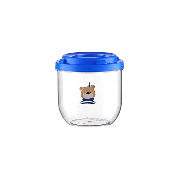 SHJHENG Cute Bear Print Airtight Storage Canister With Blue Cover 3 Sizes Clear Round Dry Food Container For Spice Nut Pasta Fruit Tea Pantry Kitchen Organizer