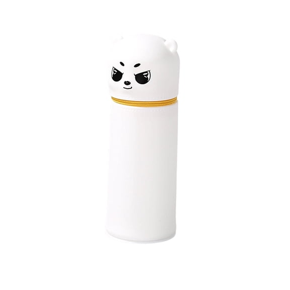 SHJHENG Cute Bear Silicone Standable Pencil Case, Cartoon Face Zipper Pen Pouch, Collapsible Stationery Organizer for Students & Office
