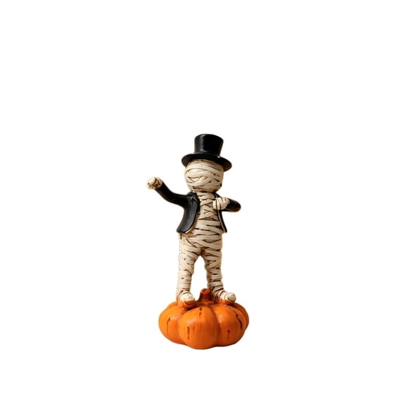SHJHENG Cute Dancing Mummy Pumpkin Halloween Statue.Spooky Fall Desktop Decor Figurine For Shelf Table Halloween Party Layout