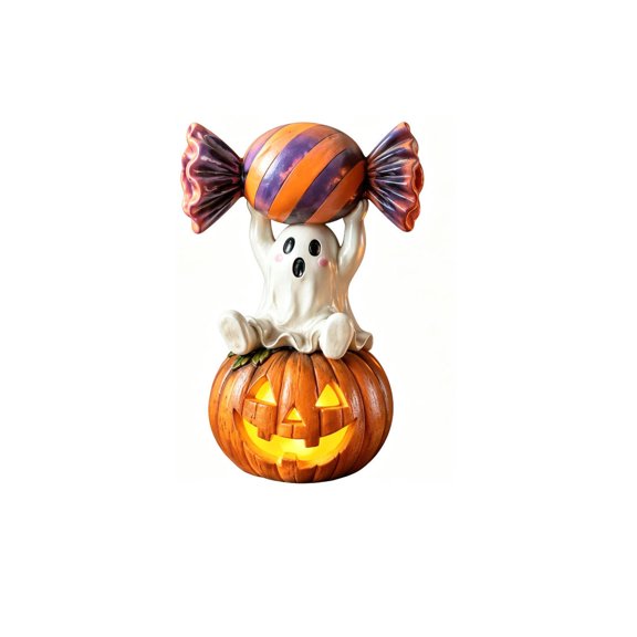 SHJHENG Cute Halloween Ghost Candy Pumpkin Ornament Resin Without Light Holiday Desktop Decoration Prop