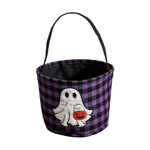 SHJHENG Fabric Halloween Candy Basket With Handle Cute Ghost Skull Print Prank Or Treat Bag Reusable Halloween Treat Bucket For Kids Candy Snacks Gift Party Decor