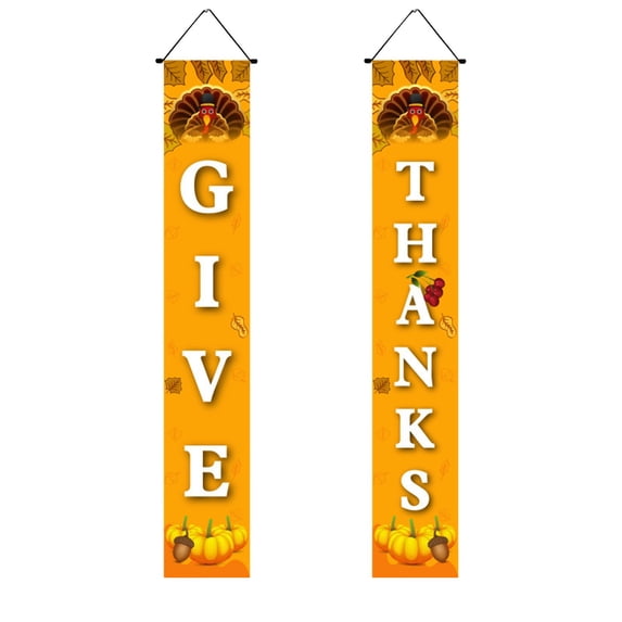 SHJHENG Fall Harvest Porch Banner Set of 2, Pumpkin Maple Leaf Thanksgiving Vertical Door Sign, Seasonal Fabric Hanging Banner for Front Door Farmhouse Autumn Patio Home Decor