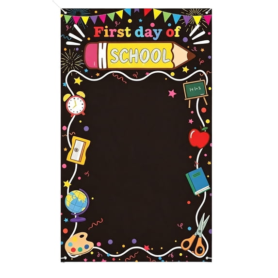 SHJHENG First Day of School Door Banner - Back to School Themed Door Hanging Decor for Classroom and Home, 35x63 Inch Welcome Sign with Pencil and Apple Design