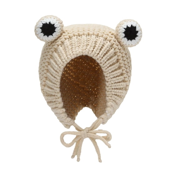 SHJHENG Frog Eye Knitted Beanie with Ear Flaps – Cute Winter Crochet Hat with Adjustable Chin Straps, Warm Outdoor Cap for Kids and Adults, Fun Animal Design
