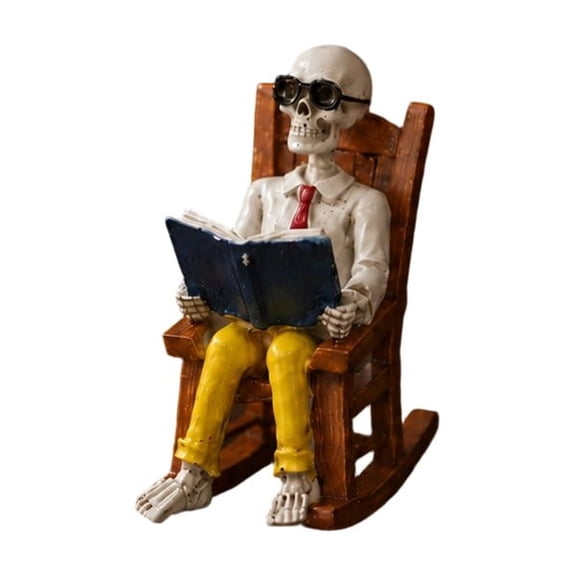 SHJHENG Halloween Animatronic Rocking Chair Skeleton Decor Motion Activated Spooky Grim Skull Figure With Glowing Red Eyes Creepy Laughter Rocking Motion