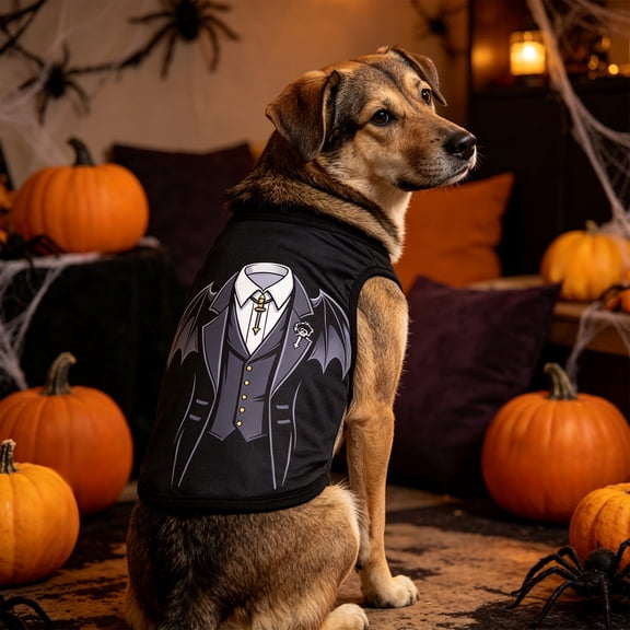 SHJHENG Halloween Gentleman Suit Print Sleeveless Pet Vest, Soft Polyester Costume Outfit For Small Medium Large Dogs Cats Holiday Party Photo Prop