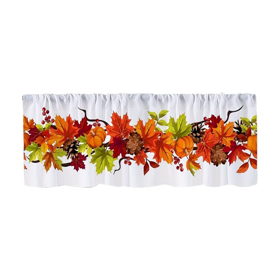 SHJHENG Halloween Kitchen Tier Curtains 2D Printed Short Curtains Spooky Pumpkin Ghost Window Valance Curtain For Kitchen Dining Room Halloween