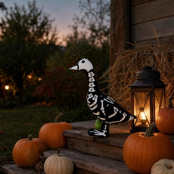 SHJHENG Halloween Porch Goose Skeleton Outfit Glow-in-the-Dark Bone Print Costume, Spooky Holiday Clothes for 23-Inch Garden Goose Statues (Goose Not Included)