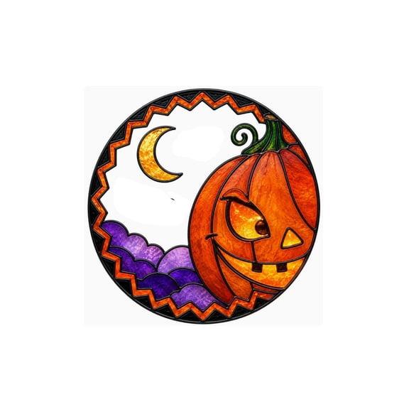SHJHENG Halloween Stained Glass Style Window Clings Round Colorful -o- Window Decals Pumpkin Purple Cloud Reusable Stickers For Glass Door Halloween Home Decor