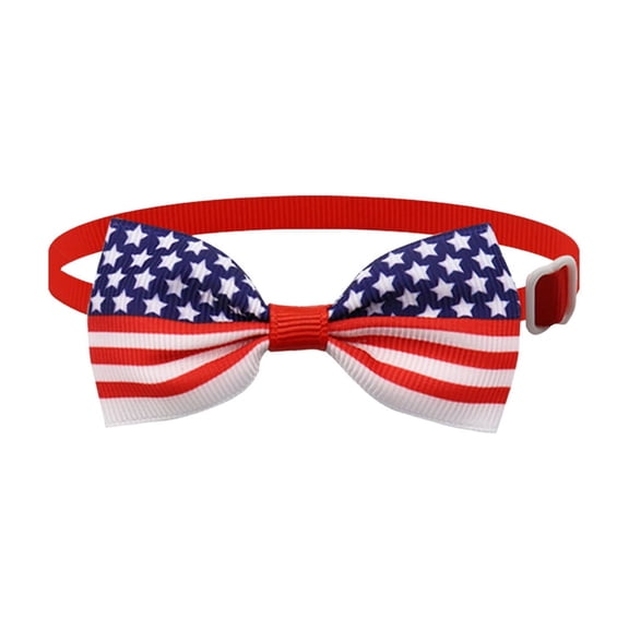 SHJHENG Independence Day Themed Pet Bow Ties, Adjustable Dog Cat Collar with Patriotic Bow, USA Flag Pet Neckwear for Holiday Events, 5 Styles