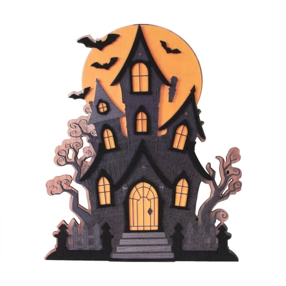 SHJHENG Layered Wooden Haunteds Castle Tabletop Decorations Spooky Halloween Desktop Standing Signs For Mantel Shelf Window Holiday Scene Layouts