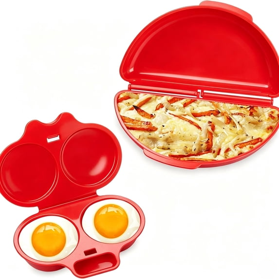 SHJHENG Microwave Egg Poacher with Lid - Plastic Double Egg Cooker for Breakfast, Quick Egg Maker for Home Kitchen, Microwave Safe Egg Steamer Tool (Multiple Styles Available)