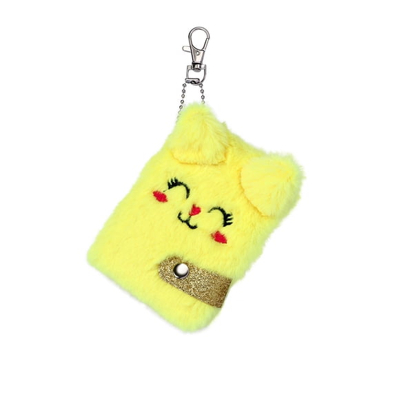 SHJHENG Mini Plush Animal Notebook with Keychain – Cute Cartoon Cat Diary for Kids, Soft Fuzzy Writing Journal with Snap Button, Portable School Bag Pendant for Girls and Students