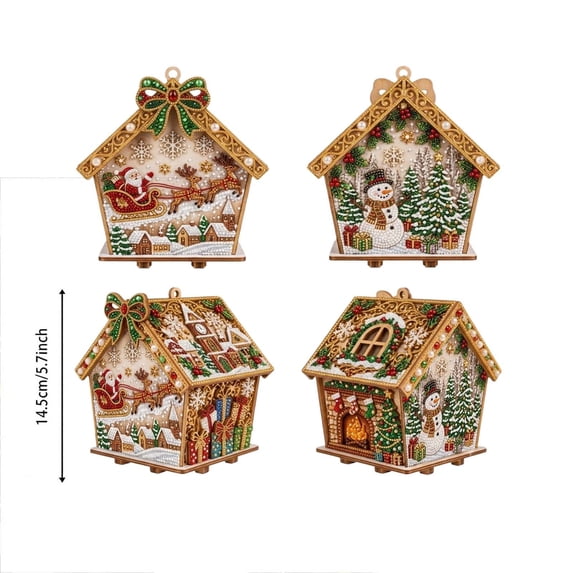 SHJHENG Multi Style Christmas House DIY Diamond Painting Hanging Ornament Rhinestone Pearl Inlaid Wooden Xmas Tree Pendant Santa Snowman Pattern Holiday Mantel Wall Handmade Decor Gift