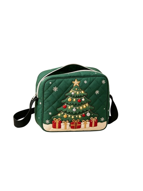 Quilted Crossbody Bag for Women - Festive Christmas Puffer Purse with Adjustable Strap, Holiday Shoulder Handbag with Santa & Reindeer Design, Winter Travel Tote, 6.7x3.9x2 Inch