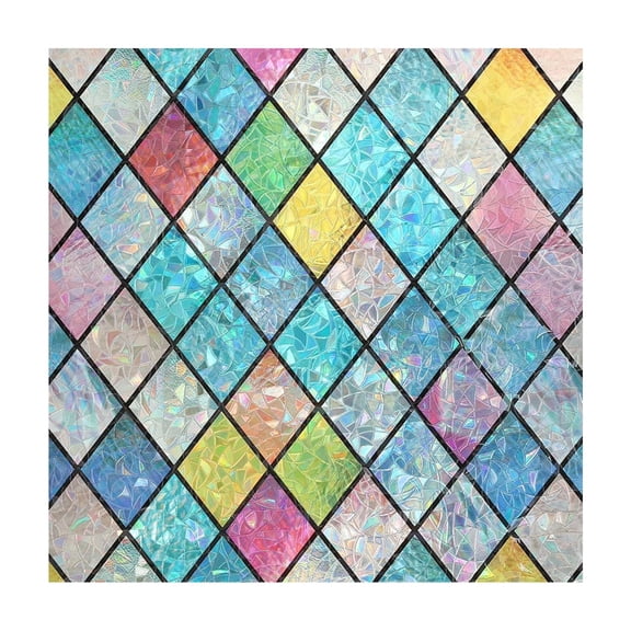 SHJHENG Rainbow Stained Glass Window Film – Static Cling Decorative Privacy Sticker, Diamond Pattern Heat Control & UV Blocking Sun Shade for Home, Bathroom and Office Windows