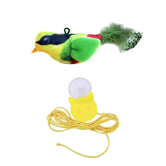SHJHENG Realistic Chirping Bird Cat Toy with Feather Tail – Interactive Hanging Plush Teaser for Indoor Cats, Sound-Activated Simulation Toy for Hunting and Exercise