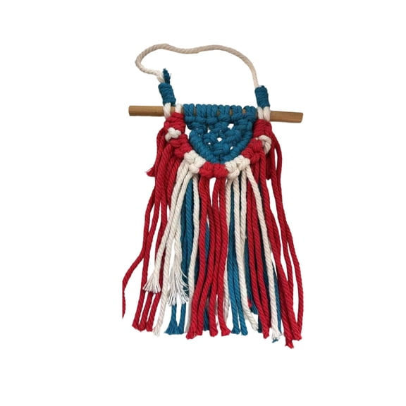 SHJHENG Red White Blue Mini Macrame Wall Decor, Patriotic Boho Door Hanger for Independence Day & Veterans Day