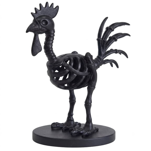 SHJHENG Resin Black Rooster Skeleton Statue Spooky Chicken Figurine Halloween Tabletop Decor