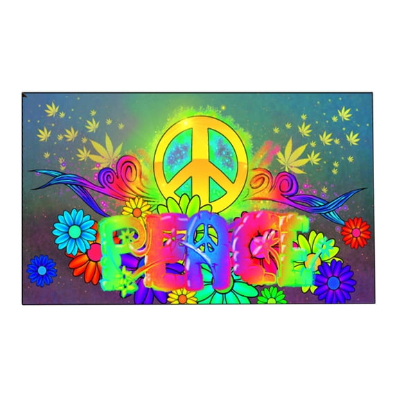 SHJHENG Retro Peace Sign Guitar Area Rug, Non-Slip Washable Welcome Mat for Front Door, Bathroom & Home Decor