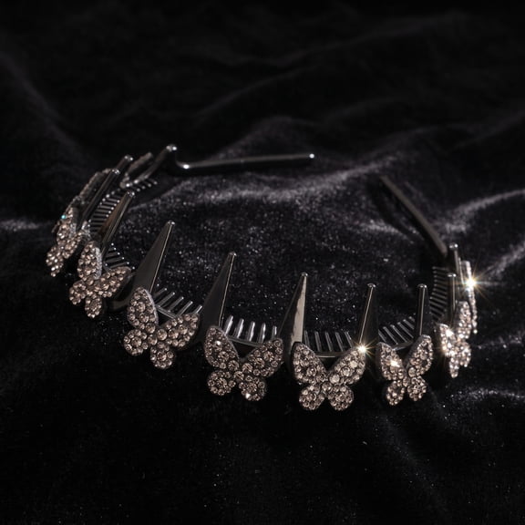 SHJHENG Rhinestone Teeth Hair Headband Black Non Toothed Hair Sparkly Crystal Broken Hair For Women Girls
