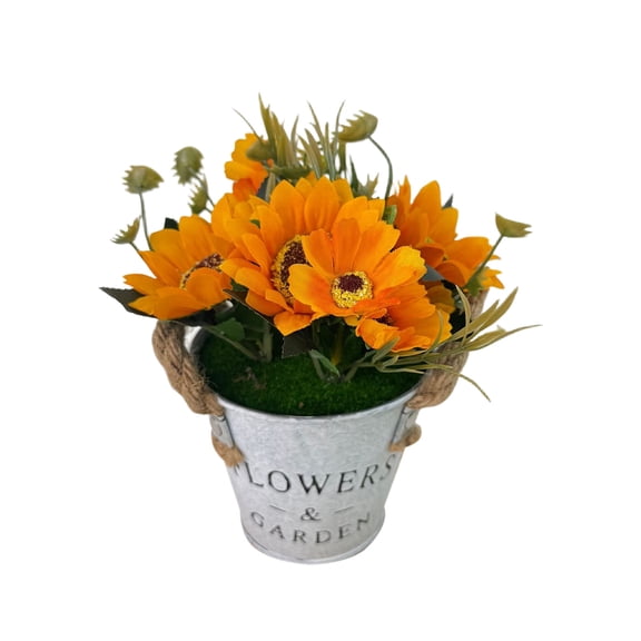 SHJHENG Rustics Metal Tin Bucket Fake Daisys Potted PlantStyles Optional Artificial Floral Arrangement For Farmhouses Table Kitchen Windowsill Decor
