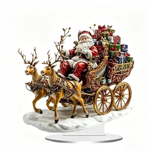 SHJHENG Santa And Golden Reindeer Acrylic Figurine 2D Flat Panel Christmas Table Decor Modern Festive Desk Ornament Winter Scene Gift
