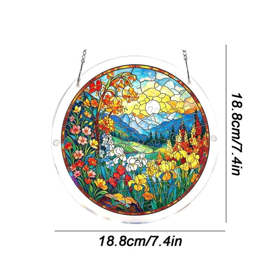 SHJHENG Scenic Landscape Stained Glass Style Acrylic Puzzle Suncatcher, Colorful Window Hanging Ornament with Chain, Home & Garden Decorative Piece