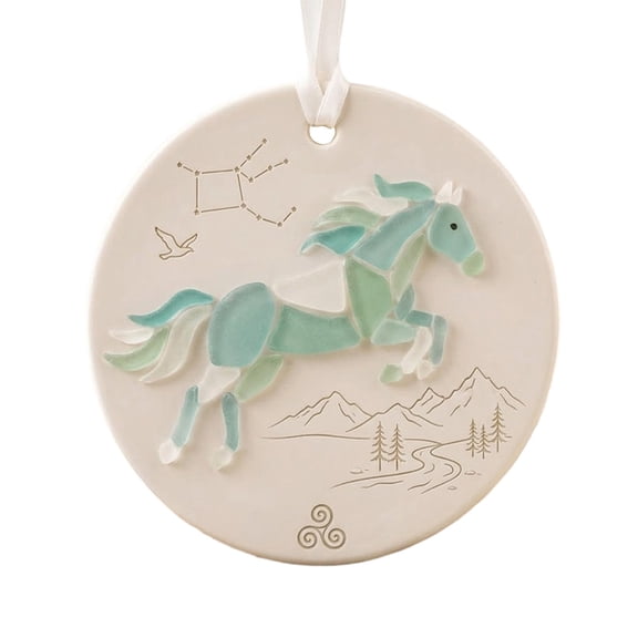 SHJHENG Sea Glass Horse Ornament Handmade Hanging Art Beach Theme Decor Cute Running Pendant Tree Decoration Gift