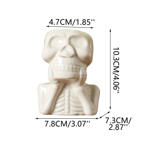 SHJHENG Set Of 4 White Ceramic Skull Bust Planters Planters Featuring Skeletal Figures In Four Poses For Halloween Tabletop Decor