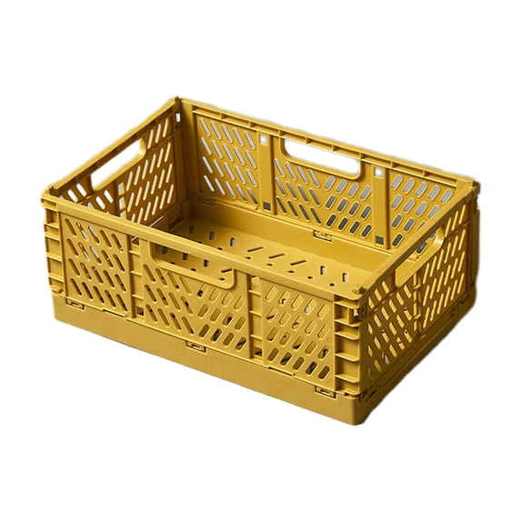 SHJHENG Small Foldable Plastic Storage Crate, Collapsible Ventilated Storage Basket with Side Handles, Stackable Desktop Organizer Bin for Kitchen Bedroom Office Pantry