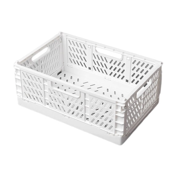 SHJHENG Small Foldable Plastic Storage Crate, Collapsible Ventilated Storage Basket with Side Handles, Stackable Desktop Organizer Bin for Kitchen Bedroom Office Pantry