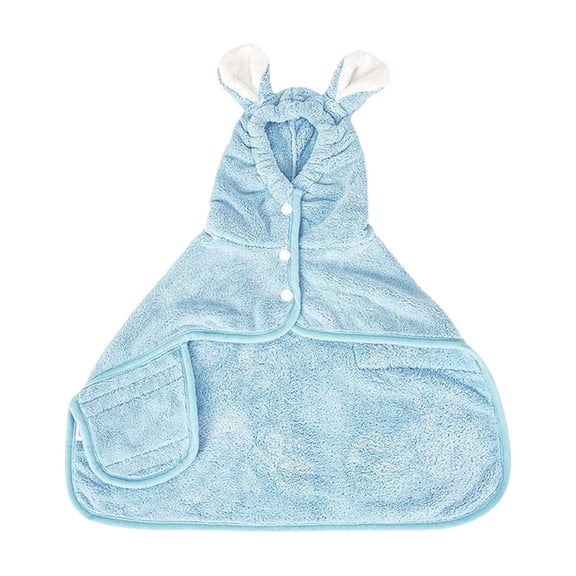 SHJHENG Soft Plush Hooded Pet Bathrobe, Quick-Drying Absorbent Towel for Small Dogs & Cats, Cute Bunny Ear Bath Wrap with Buttons & Pockets
