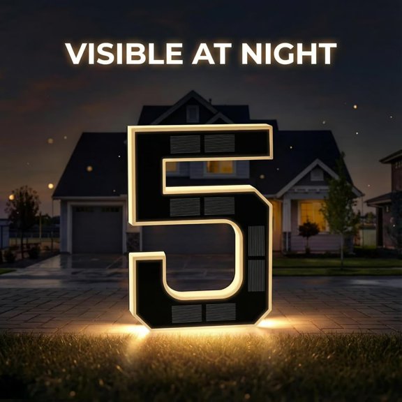 SHJHENG Solar LED Address Sign – Waterproof Illuminated House Number Plate, Lighted Digital Address Marker, Solar-Powered Street Address Plaque, Great for Home, Yard, Front Porch, Outdoor Use