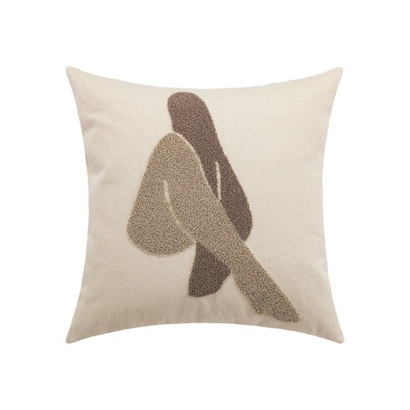 SHJHENG Vintage Block Print Hand Silhouette Accent Pillow Shell, Breathable Textured Neutral Tone Cushion Cover for Mid-Century Modern Boho Farmhouse Interior Styling