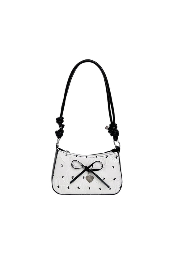 Women's Cute Bow Decor Hobo Shoulder Bag, Aesthetic Bow Print Underarm Crossbody Handbag with Heart Charm, Casual Y2K Purse in Multiple Colors