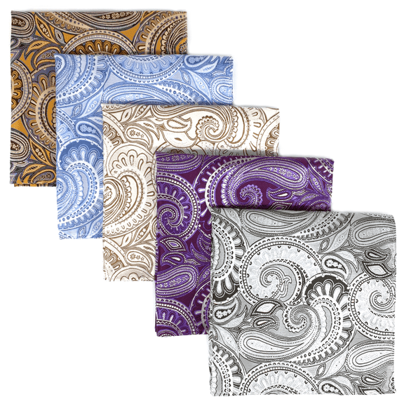 SHLAX&WING 5 Pieces Assorted Mens Silk Pocket Square Handkerchiefs Set
