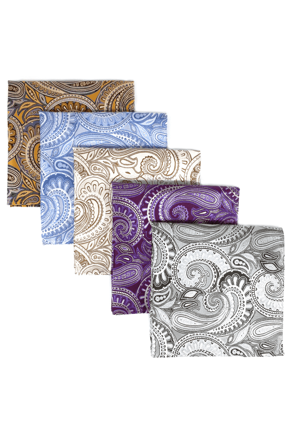 SHLAX&WING 5 Pieces Assorted Mens Silk Pocket Square Handkerchiefs Set