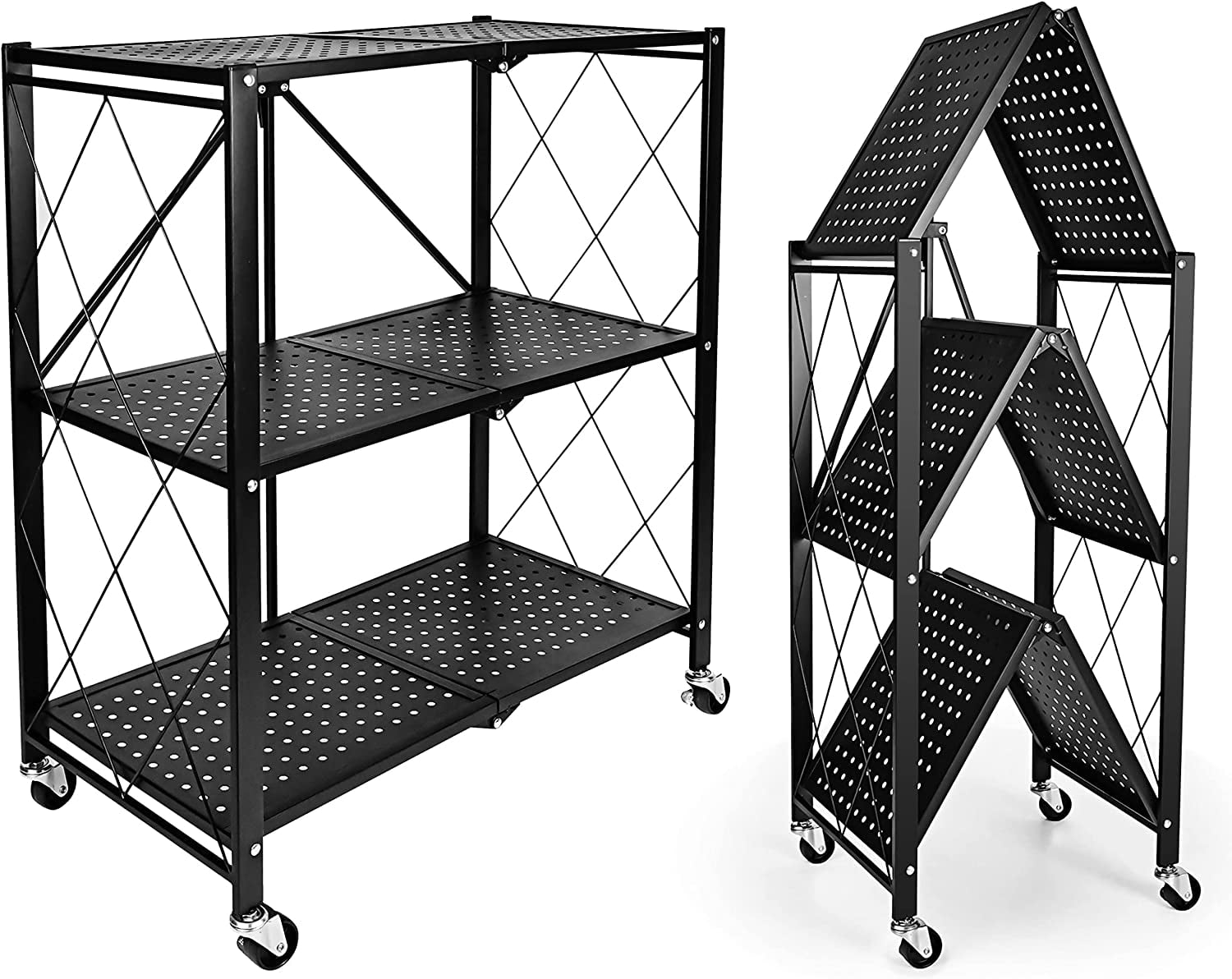 SHMAMT 3Tier Foldable Metal Heavy Duty Storage Shelving Unit with
